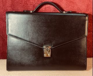 Lancel Hatchgrain Leather Handbag Briefcase in Black