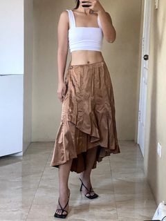 Low High / Irregular Flowy Midi Skirt