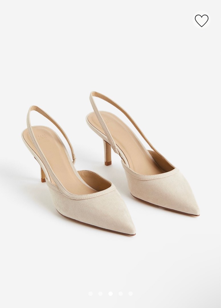 H M sling back nude cream white kitten heels Women s Fashion Footwear Heels on Carousell