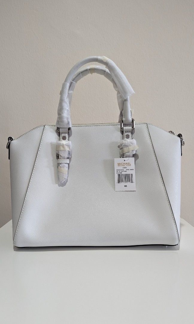 MICHAEL KORS Ciara Large Saffiano Leather Satchel Optic White