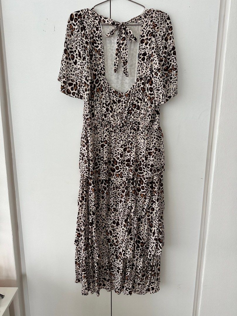 Oliver Bonas tiered leopard print maxi dress. This has a high neck