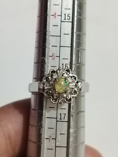 Opal ring, silver tone sz 6