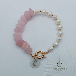 Pearl and Rose Quartz Personalized Bracelet