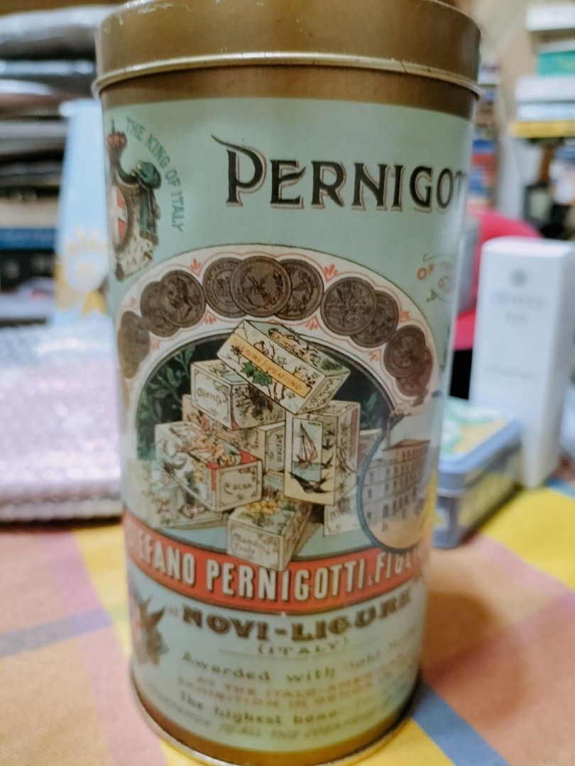 Pernigot tin can (Category: Storage Boxes & Baskets) located in Quezon City. Submitted by wowas.anik_aniks (Listing ID 1289613126, Image 2). Description: Pernigot tin can - 3.5 inches diameter - 7 inches height.