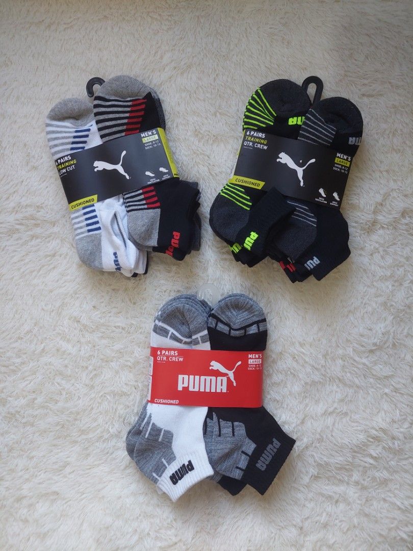 Puma Men's Socks (Large) - 6 pairs (Category: Socks) located in Quezon City. Submitted by affordable.stuff.for.sale (Listing ID 1289558534, Image 1). Description: Puma Men's Socks - 799 per bundle - 💯 authentic and imported - 6 pairs per bundle - available stocks - qtr crew - white × black - training low cut - white × grey × black - training qtr crew - black - shoe size : 8-12 - Sock: 10-13 - mesh ventilation and arch support for the training qt