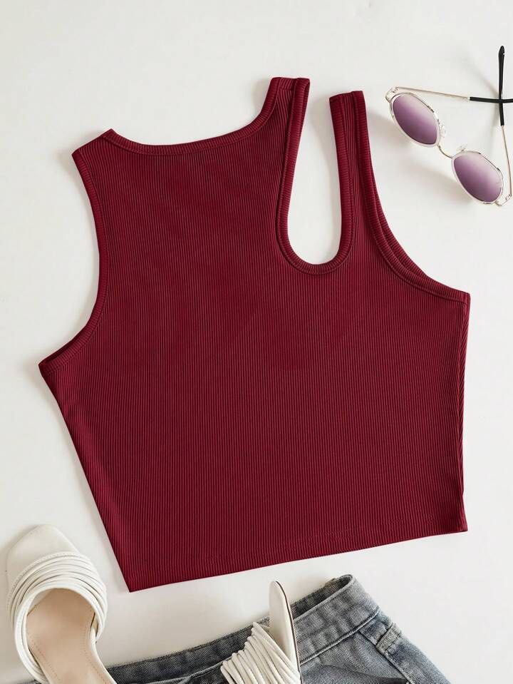 SHEIN EZwear Two Tone Cut Out Front Crop Tank Top, Women's Fashion, Tops,  Sleeveless on Carousell