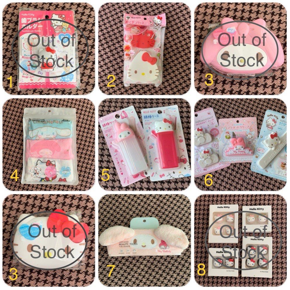 Sanrio. Hello Kitty. My Melody. Toothbrush Holder. Rice Ball Mould. Soap Holder. Shower Cap. Cotton Swab Plaster Slim Case. Magnetic Clip. Headband