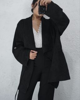 SHEIN CURVE Deep Black Open Scarf Style Cardigan Blazer • 3XL on tag
