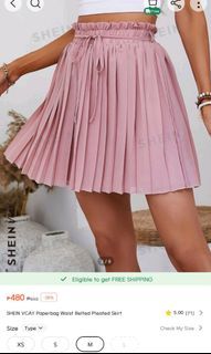 Shein VCAY Paperbag  Waist Belted Pleated Skirt (pink)