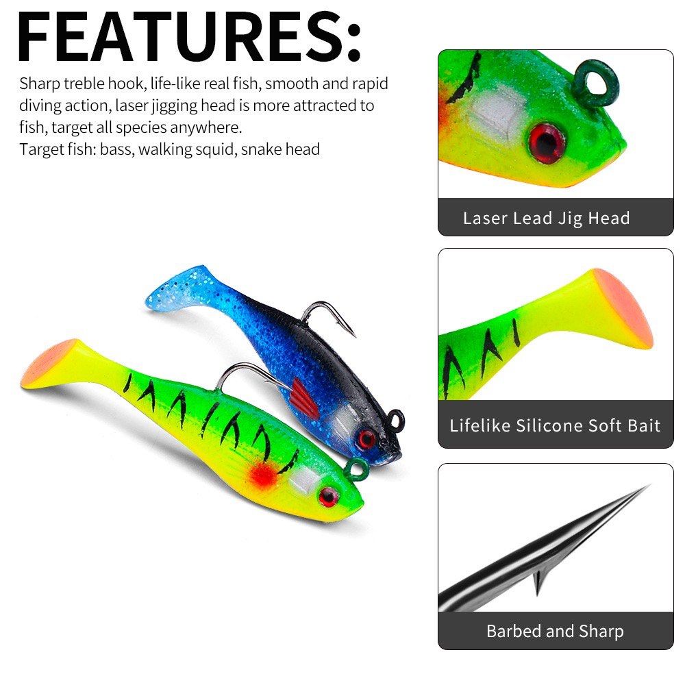 8cm/13g T-Tail Soft Plastic Fishing Lures For Bass 3D Eyes Swimbaits Trible  Hook With Paddle Tail Umpan Fake Lure Bait, Sports Equipment, Fishing on  Carousell