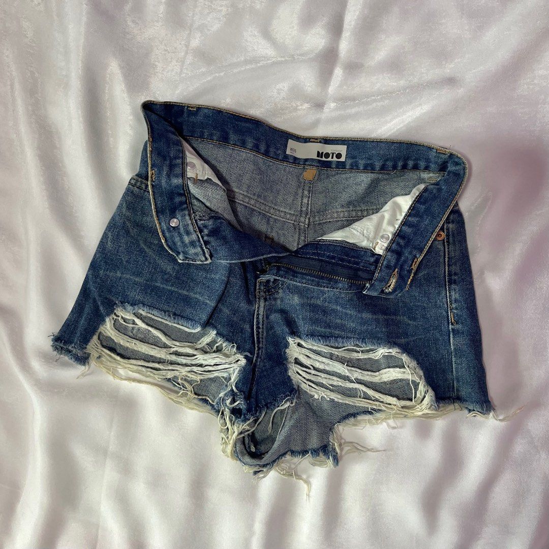 CHEAP topshop moto denim ripped distressed shorts Women s Fashion