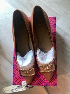 Tory Burch Authentic Shoes Used Tan Pointed Wedge Heels Calfskin Leather