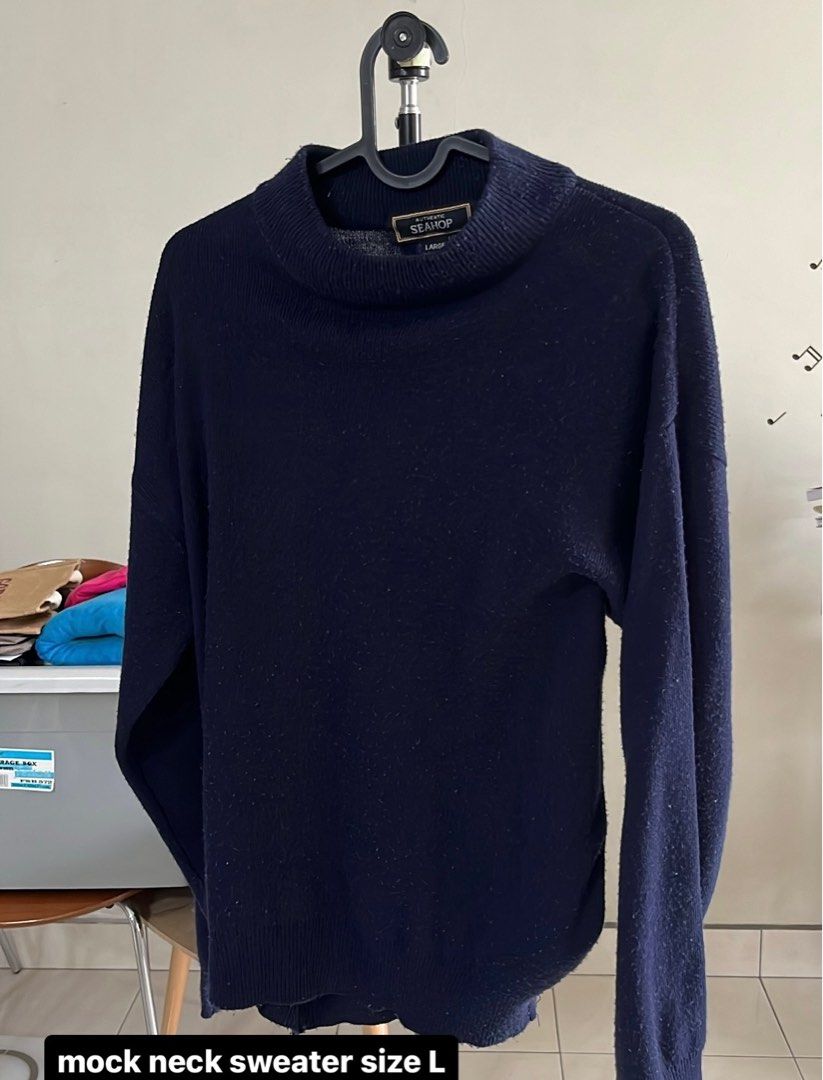 Turtleneck Long Sleeve Sweater (Navy), Women's Fashion, Tops