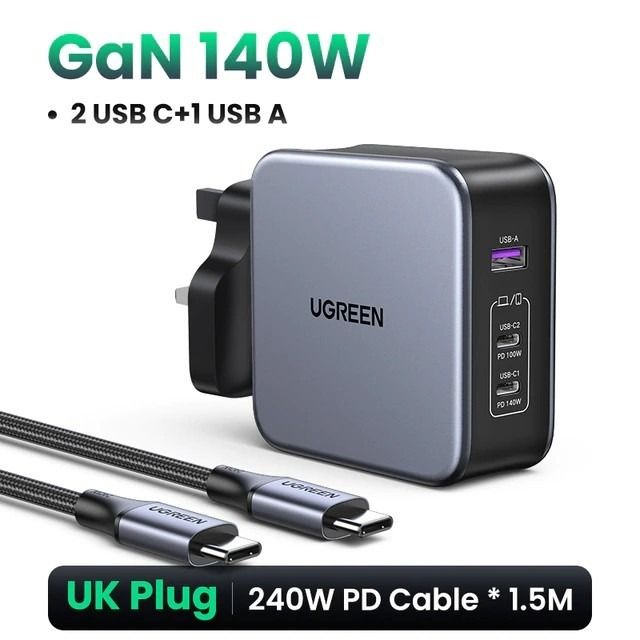 UGREEN 140W GaN Fast Charger 3-Ports 2C1A 2 Type C