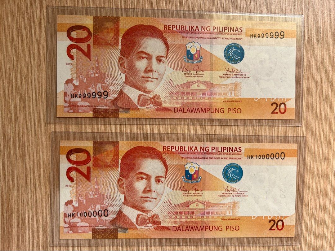 菲律賓UNC20比索香港HK冠號999999+百萬號, 興趣及遊戲, 收藏品及紀念品, 錢幣- Carousell