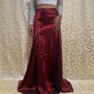 vintage wine red sequined iridescent maxi skirt