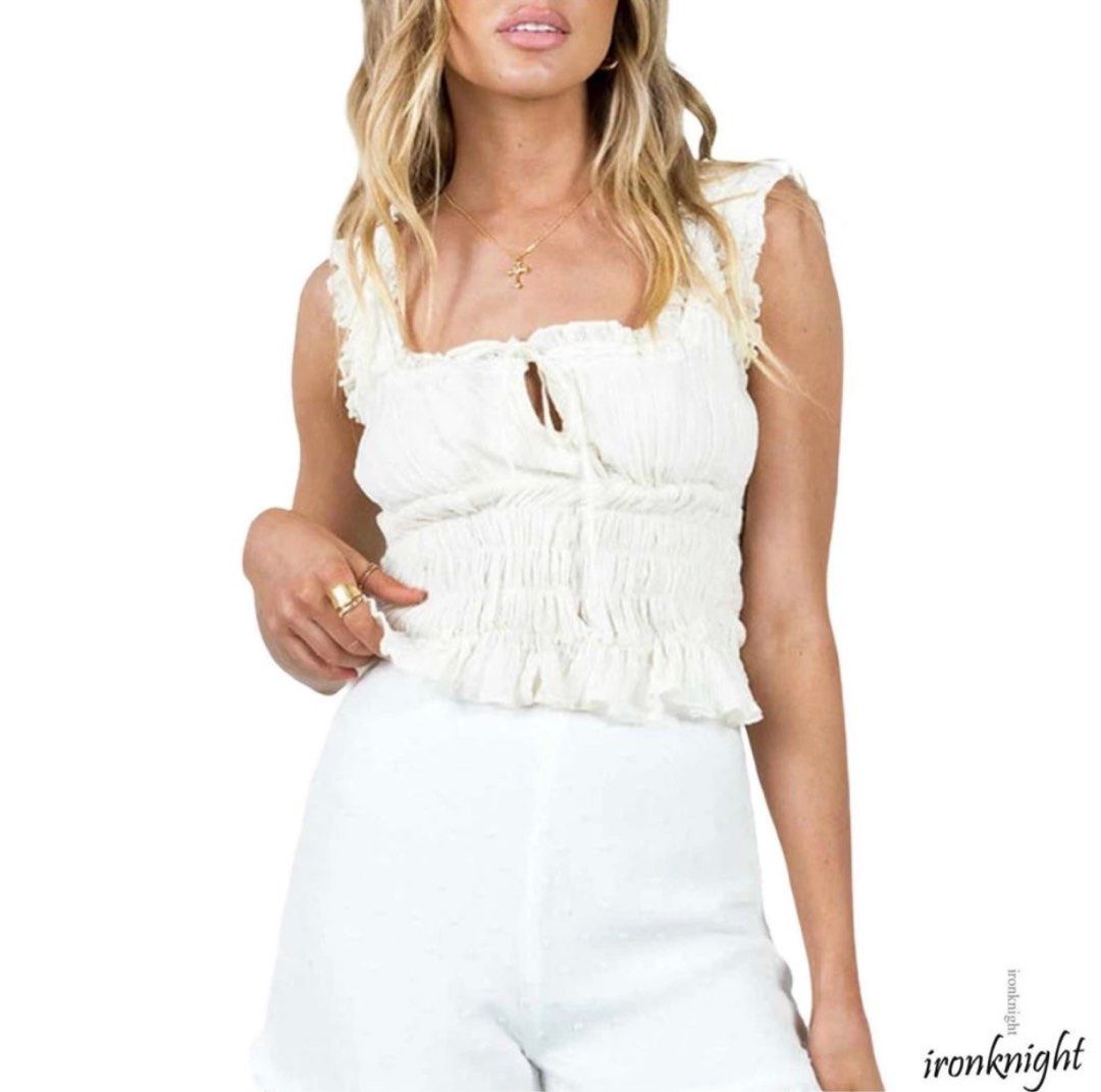 White ruffle vest top cheap
