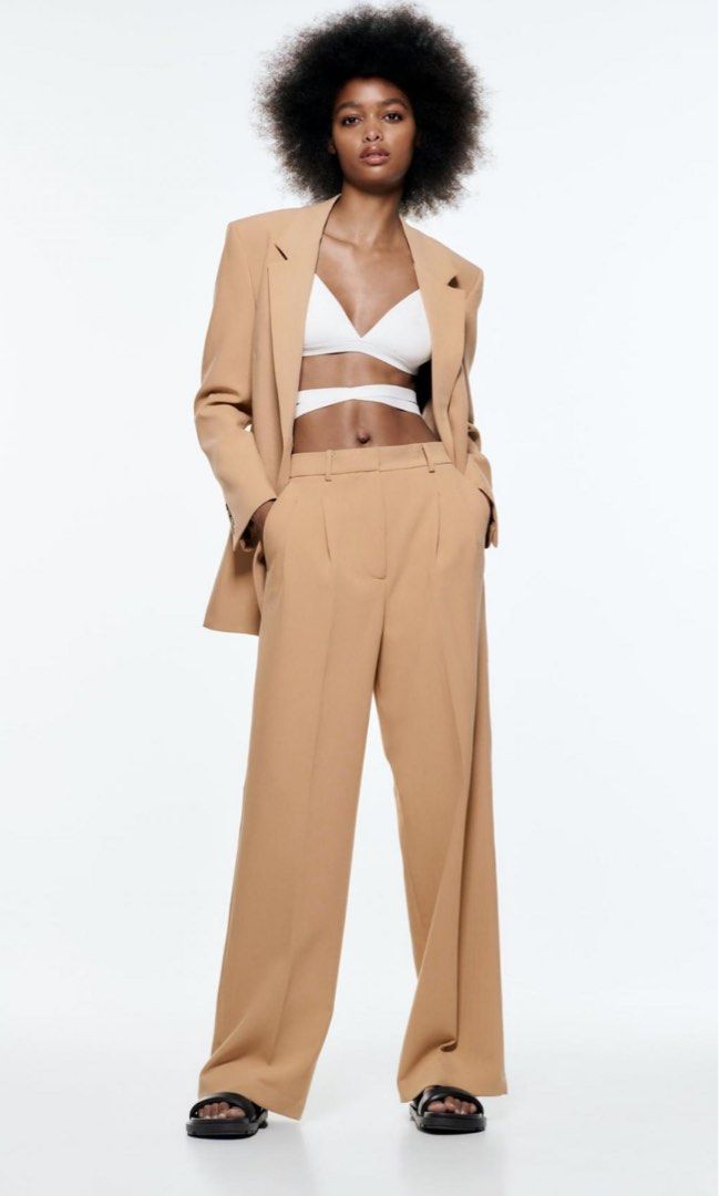 ZARA  Trousers Pants Beige/Camel XS, Women's Fashion, Bottoms, Other  Bottoms on Carousell