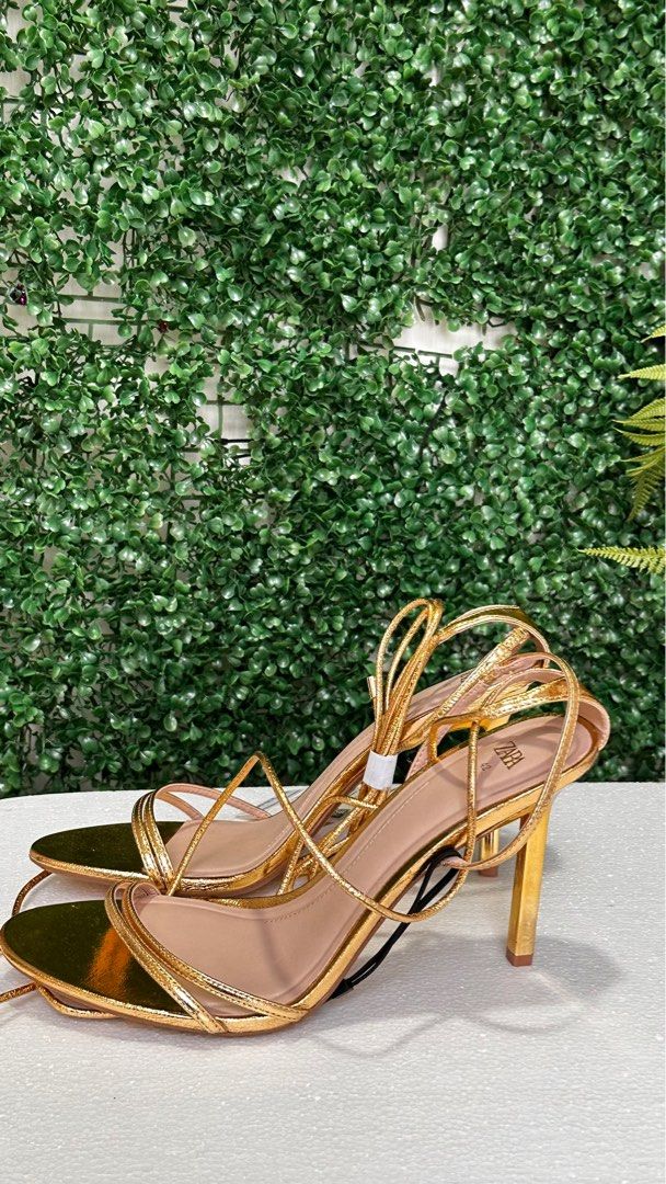 ZARA Wraparound Lace Up Leather Nude Beige Heel Sandals Ankle Boots US 9 EU  40 | eBay