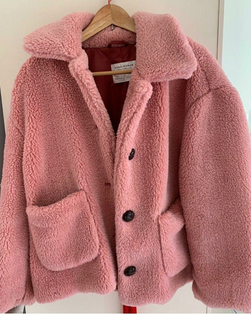 Zara pink teddy coat hot sale