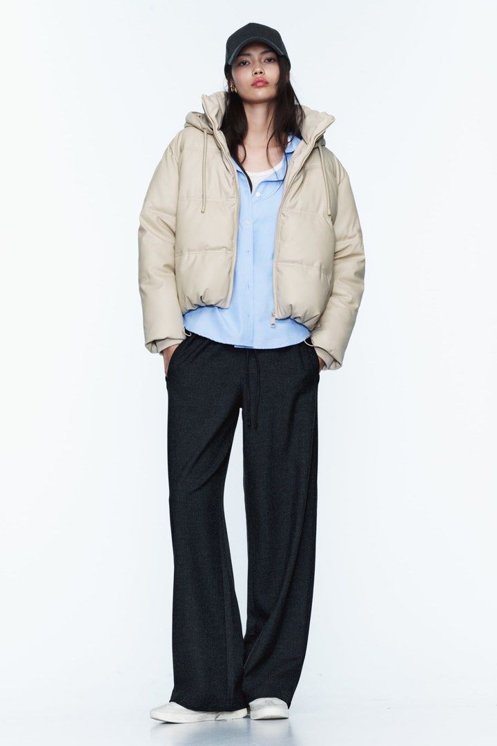 ZARA WIND PROTECTION FAUX LEATHER CROPPED PUFFER ANORAK