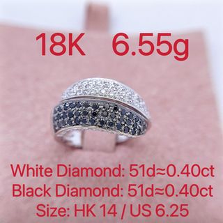 18K white gold diamond ≈0.80ct ring #14 6.55g  黑白鑽共約80份 鑽石戒指 14號圈64229675804545110