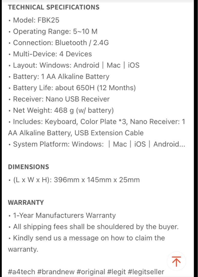 A4Tech Keyboard (FBK-25) (Category: Computer Keyboard) located in Manila. Submitted by _rinaa (Listing ID 1289793884, Image 3). Description: .