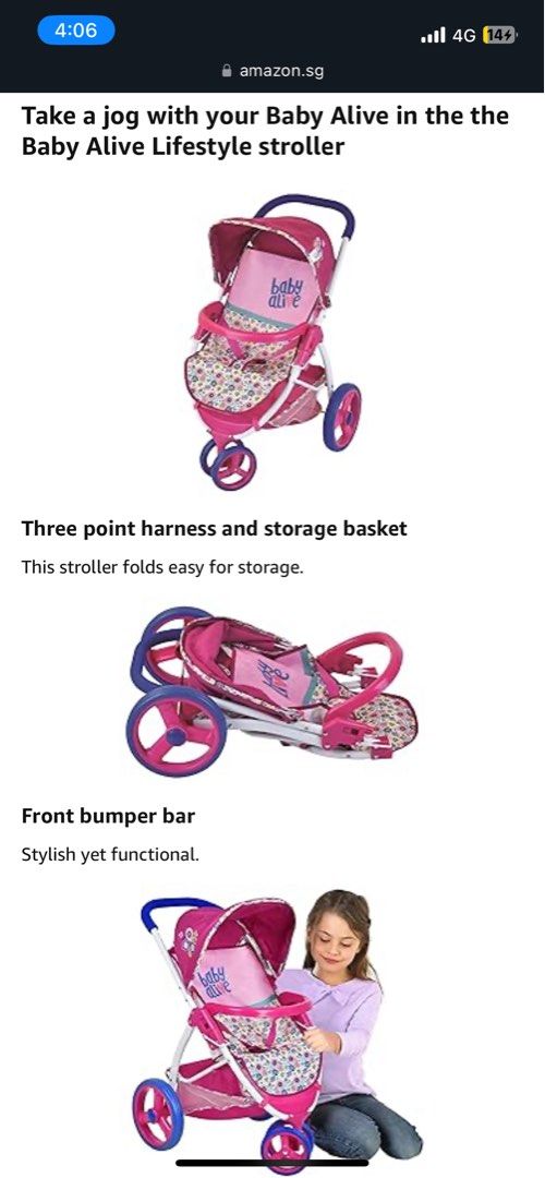 Baby alive doll pram car seat set Hobbies Toys Toys Games