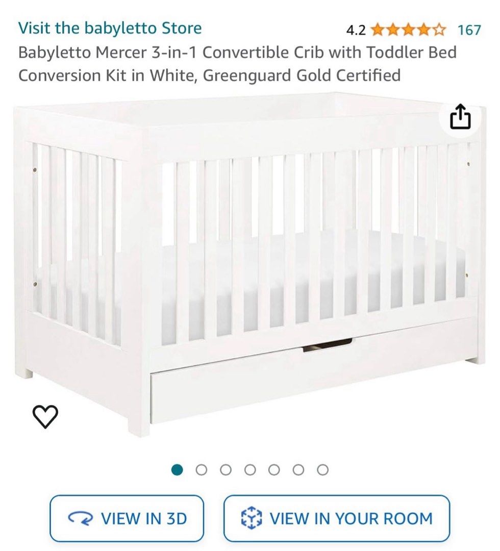 Babyletto Mercer 3 in 1 Convertible Crib or cot Babies Kids