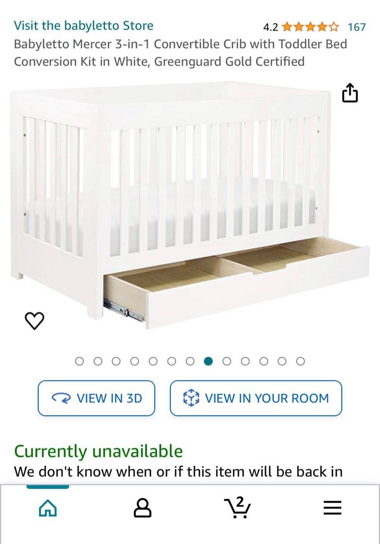 Babyletto Mercer 3 in 1 Convertible Crib or cot Babies Kids
