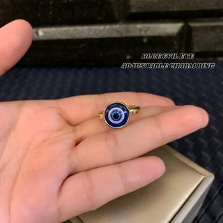 Blue evil eye adjustable ring