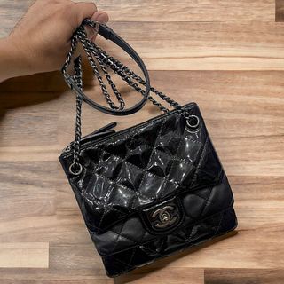 CHANEL Black Quilted  Triple Zipper Bag