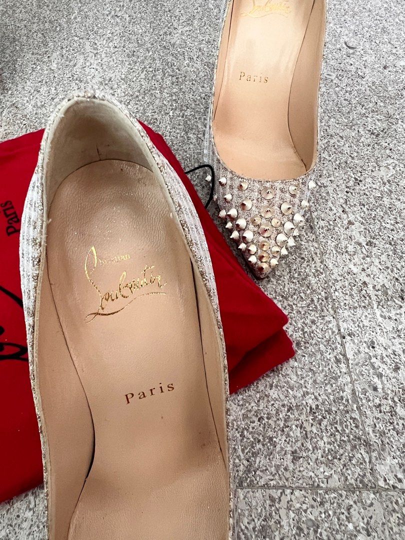 Christian louboutin size 34.5 4inch heels gold metallic spikes pumps Women s Fashion Footwear Heels on Carousell