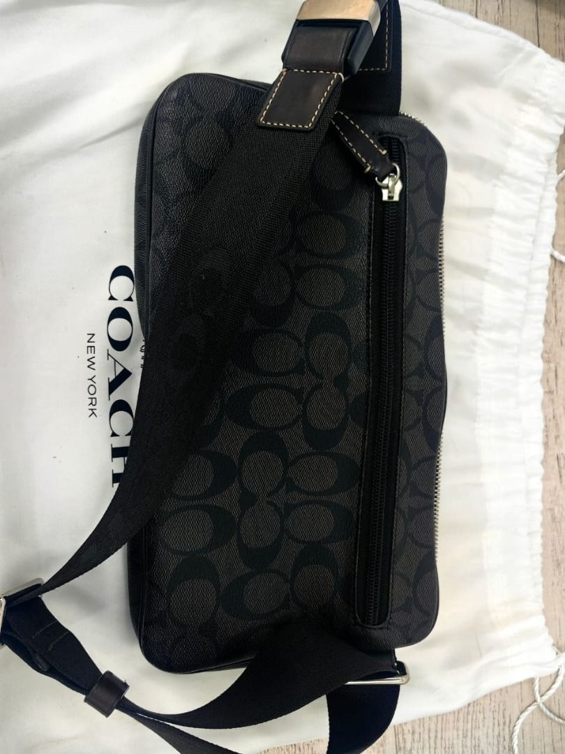 COACH HERITAGE STRIPE HIP BAG 28CM BROWN LEATHER SHW Luxury Bags