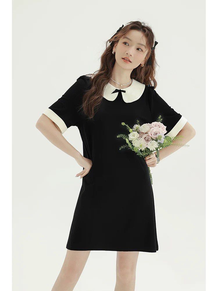how to wear a little black dress to a wedding Black Midi Dress with Embellished White Collar  My Store