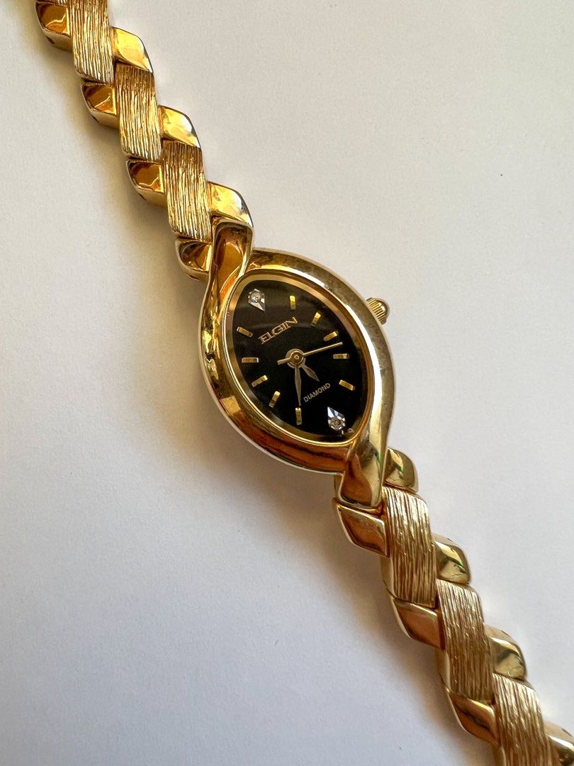 Elgin diamond watch hotsell black and gold