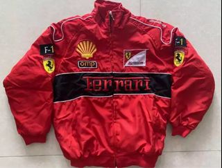 FERRARI VTG 80's Style Auto Competition Red Nylon KIDS Jacket With Hood -  XL