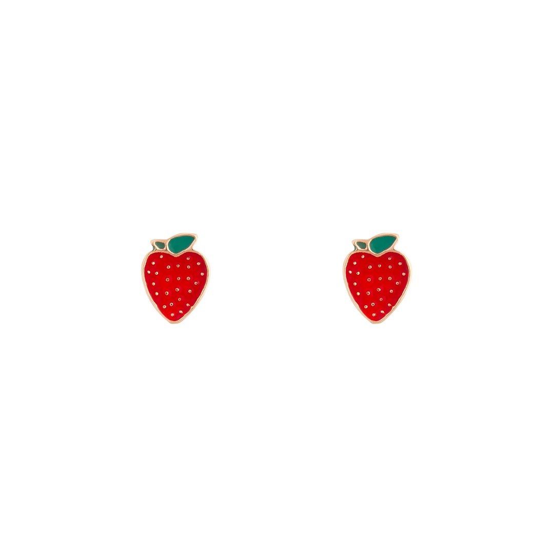 Gold Red Strawberry Stud Earrings Women s Fashion Jewelry