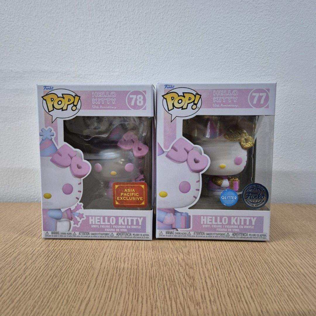 Hello Kitty 50th Anniversary Funko Pops (Category: Designer & Blind Box Toys) located in Imus. Submitted by plcreates (Listing ID 1289753257, Image 1). Description: wts lfb | Hello Kitty 50th Anniversary ♡ Glitter Sepcial Edition Funko — 1500 php ♡ Asia Pacific Exclusive Edition — 1000 php ☆ SET OF 2 — 2,400 PHP w/ free box protectors dm for price nego (prio getting set) loc: imus, cav mop: gcash/maya mod: ggx, jnt, sco, sdd (cav & mnl).