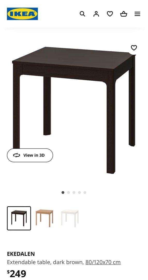 Ikea extendable Table (Category: Tables & Sets) located in Singapore. Submitted by kyaxys (Listing ID 1289808766, Image 1). Description: https://www.ikea.com/sg/en/p/ekedalen-extendable-table-dark-brown-90340825/#content.