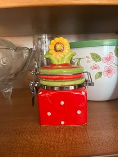 Kitschy red and whire polka dot canister