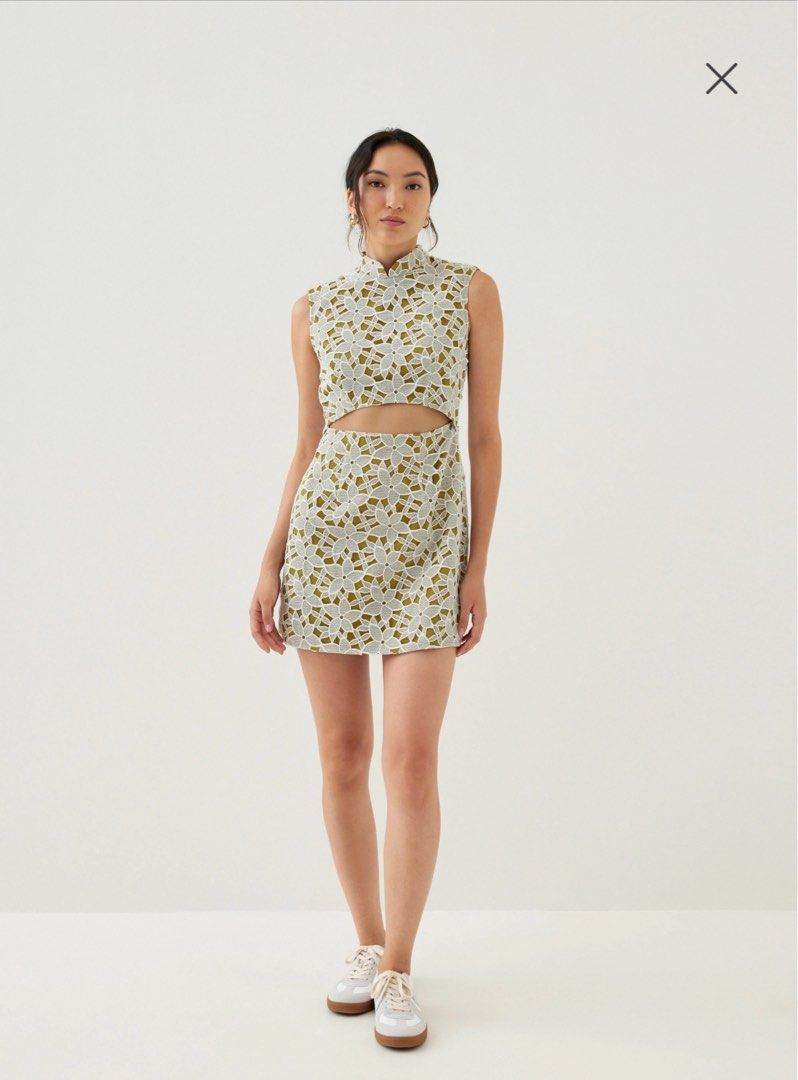 LB Llana Shoulder Padded Mandarin Collar Mini Dress XS