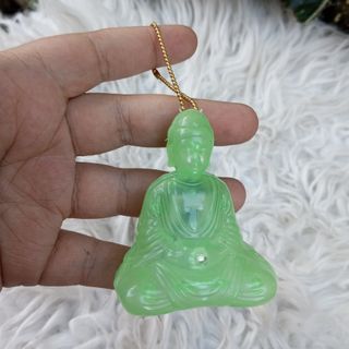 Light Up Green Jadeite Buddha Figure Charm