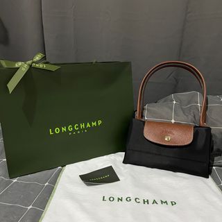 Longchamp Original Le Pliage Medium Long Handle in Black