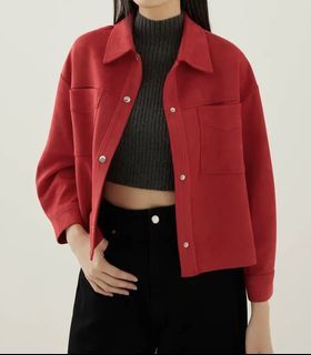 LOVE BONITO Atheena Relaxed Oversized Suede Jacket (Red)