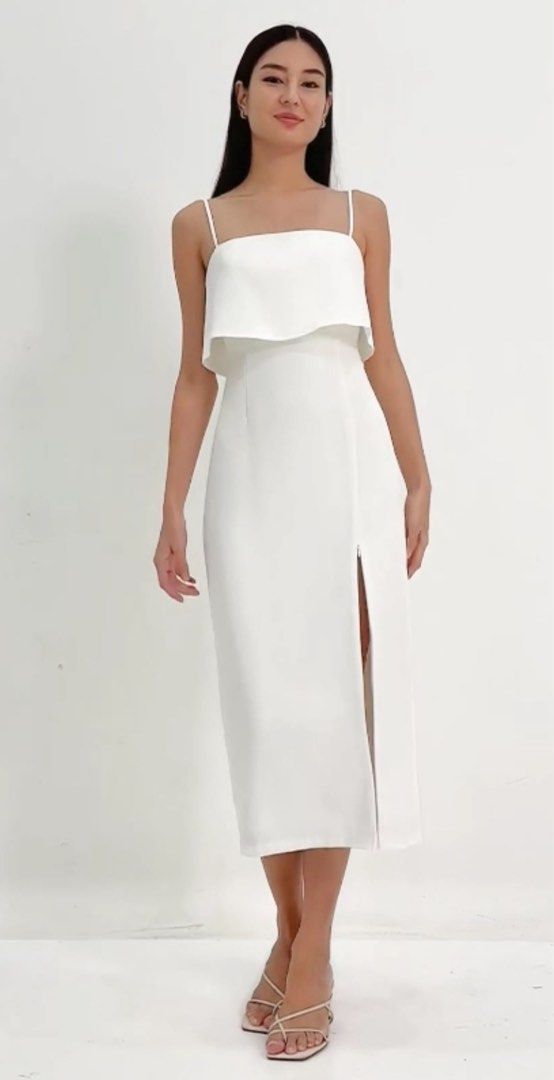 NADINE PADDED CROSS-BACK TIE MIDAXI DRESS (CREAM)