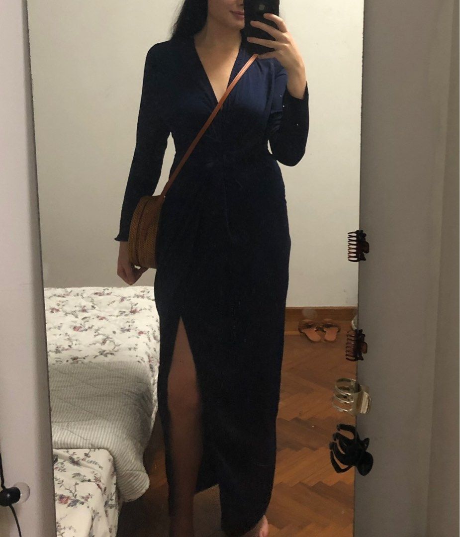 Missguided navy long split dress