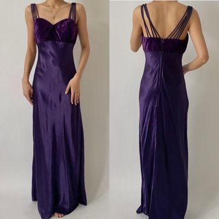 [SOLD] Most Elegant and Vintage Dark Purple Velvet Silk Maxi Long Dress | Birthday Dress / Prom Dress / Romantic Dress