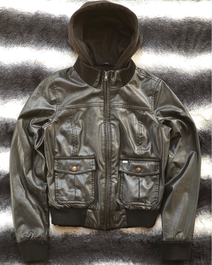 Obey Propaganda Hooded Leather Jacket Men s Fashion Coats