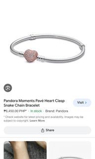 Pandora Moments Charm Bracelet Pave Heart Clasp Snake Chain Rose Gold Silver